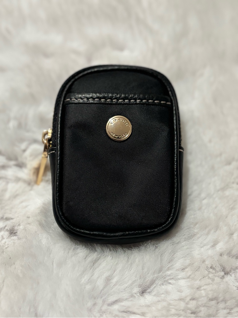 Authentic Coach Detachable Mini Pouch Coin Purse Black Nylon Gold Clip
